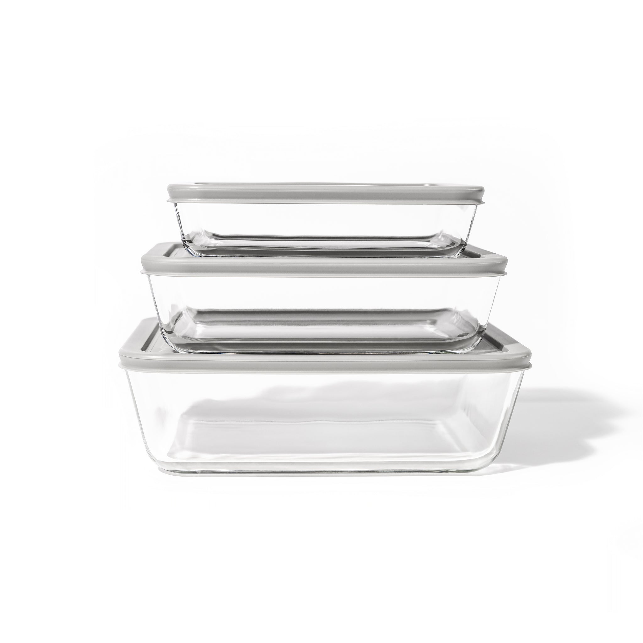 Glass Food Storage Containers - 6 Piece (3 Containers + 3 Lids) Rectangular Nesting Space-Saving Set