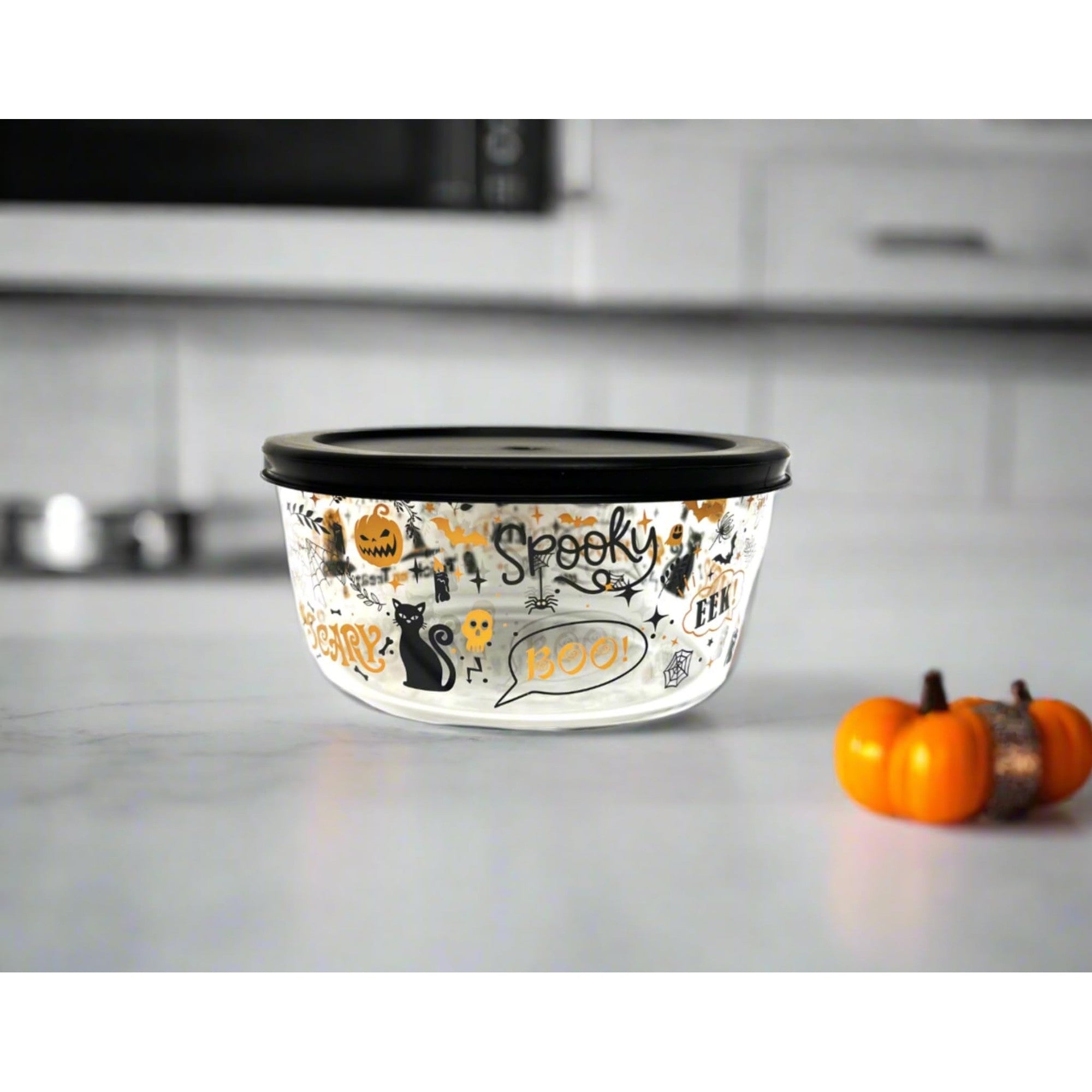 Dura Living Halloween Glass Food Storage Containers - 4 Piece 4 Cup Set (2 Containers + 2 Lids) – Scale Reference – Dura Living