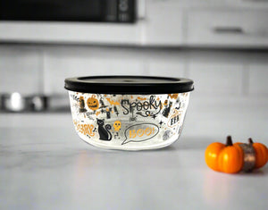 Dura Living Halloween Glass Food Storage Containers - 4 Piece 4 Cup Set (2 Containers + 2 Lids)