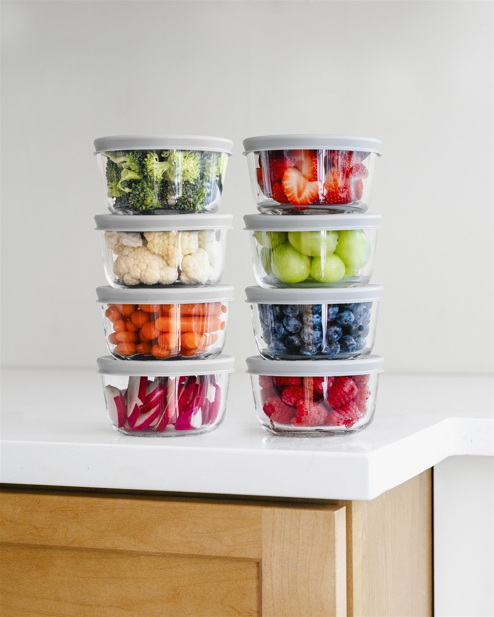 Glass Food Storage Containers - 16 Piece 7oz Set (8 Containers + 8 Lids), Grey