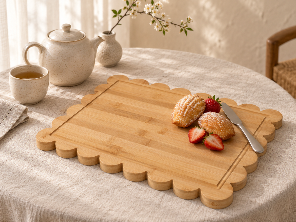 2 Piece Bamboo Scalloped Cutting Board Set