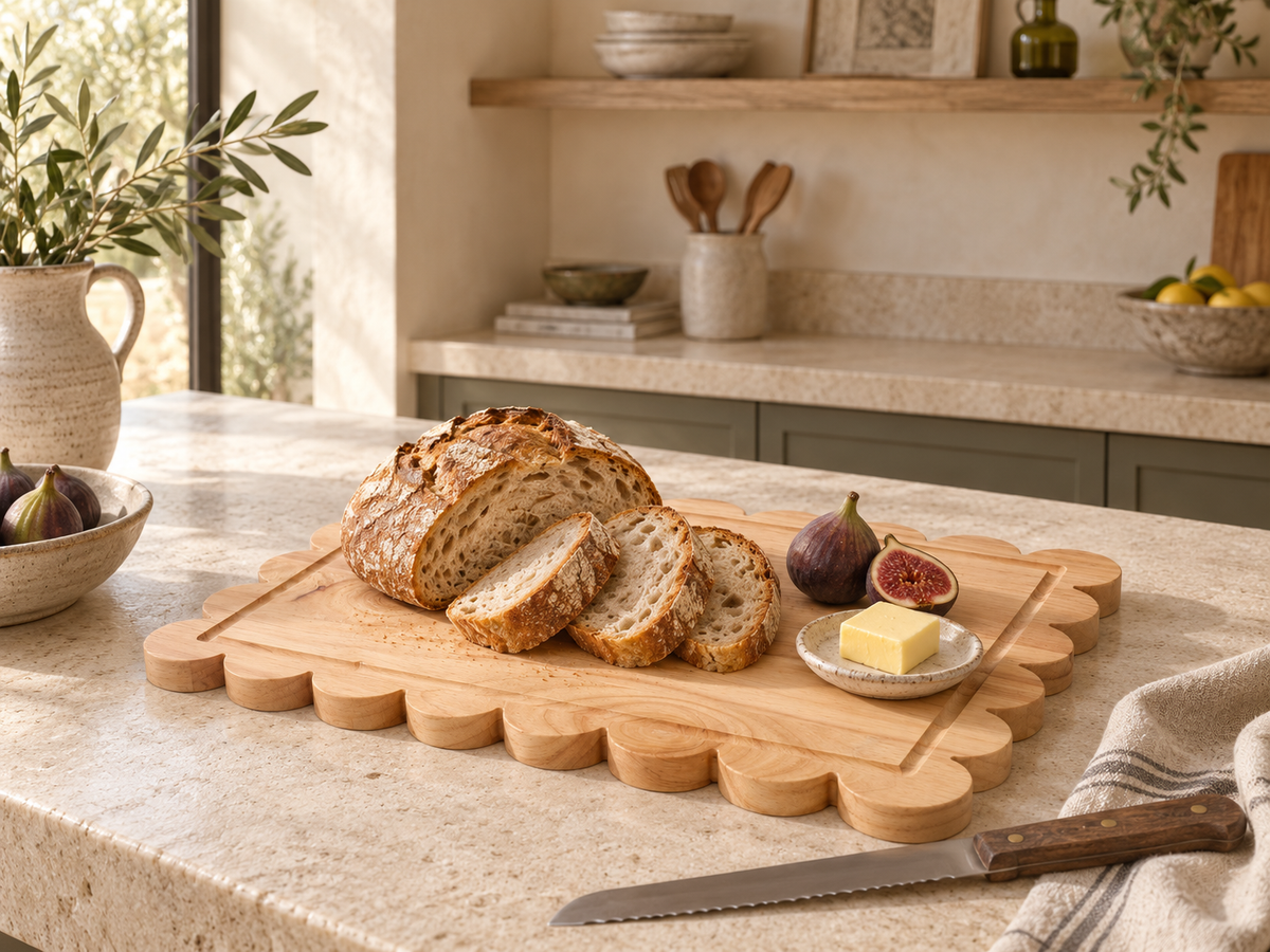 2 Piece Rubberwood Scalloped Cutting Board Set