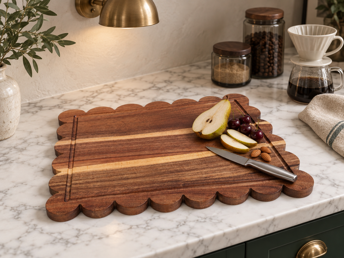 2 Piece Acacia Wood Scalloped Cutting Board Set
