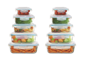 20-Piece Glass Food Storage Containers with Airtight Locking Lids (10 Containers + 10 Lids)