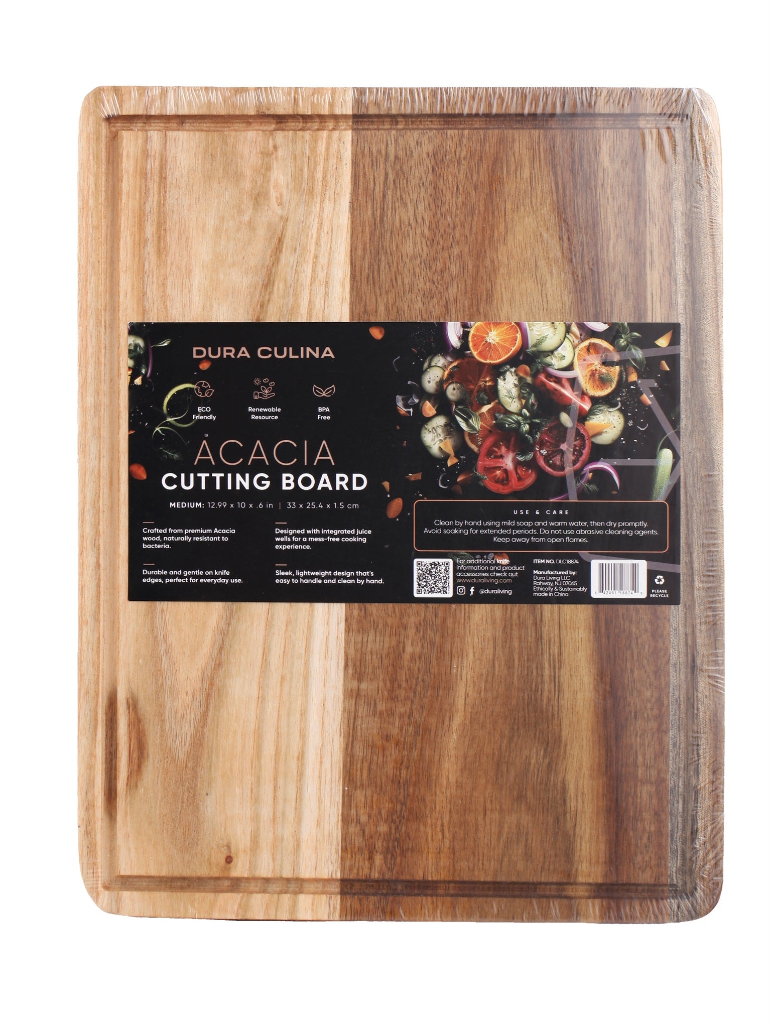 Acacia Wood Cutting Board: Medium – (13” x 10”) Durable, Eco-Friendly Chopping Board