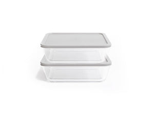 Glass Food Storage Containers - 4 Piece 11 Cup (2 Containers + 2 Lids) Rectangular Set