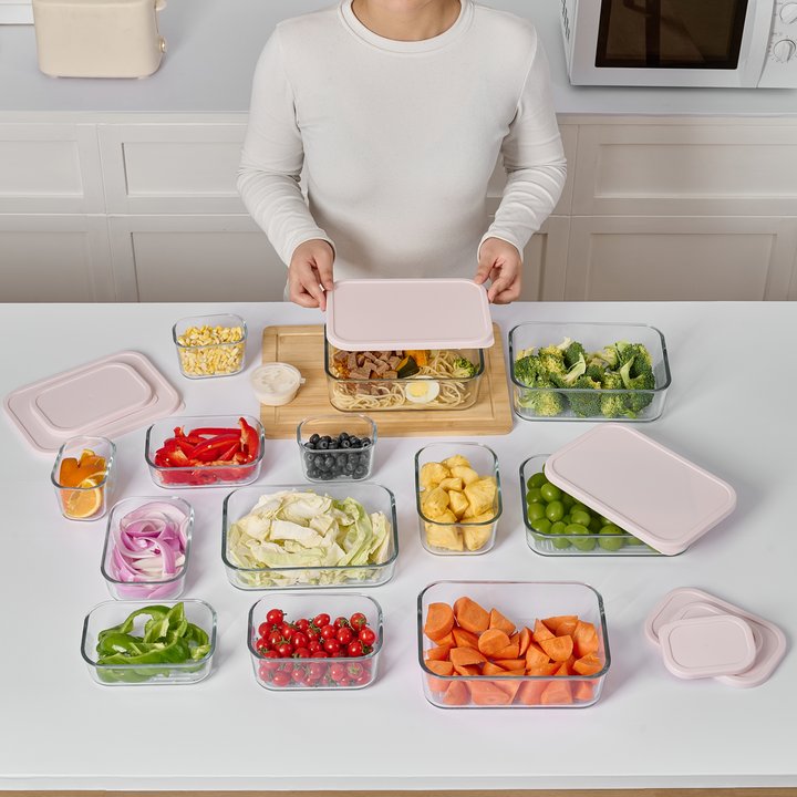Container Culture 6-Piece Airtight Glass Food Storage Containers with Lids, 3 x 10.5oz - Berry Blush
