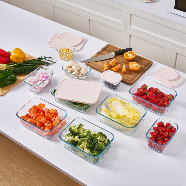 Container Culture 6-Piece Airtight Glass Food Storage Containers with Lids, 3 x 25.4oz - Berry Blush