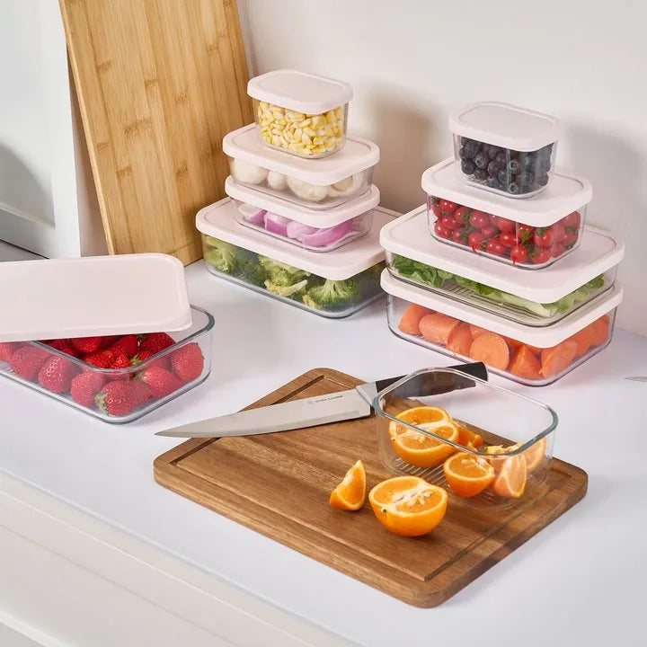 Container Culture 12-Piece Airtight Glass Food Storage Containers with Lids, 6 x 17.6oz - Berry Blush