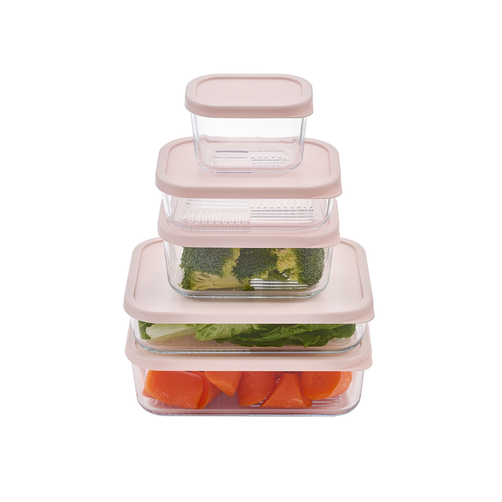 Container Culture 6-Piece Airtight Glass Food Storage Containers with Lids, 3 x 17.6oz - Berry Blush