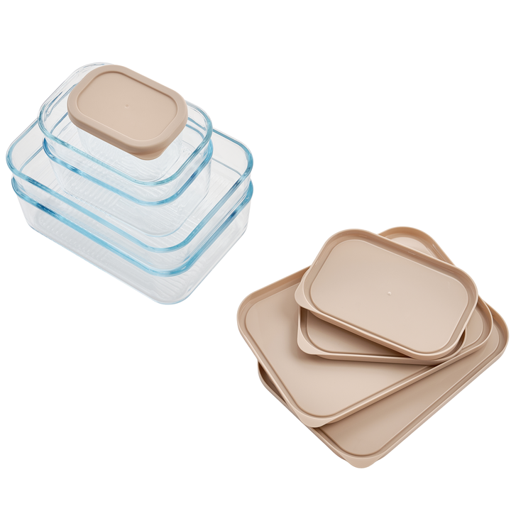 Container Culture 6-Piece Airtight Glass Food Storage Set with Lids, 25.35oz & 40.57oz Mixed Sizes - Cashew Cream