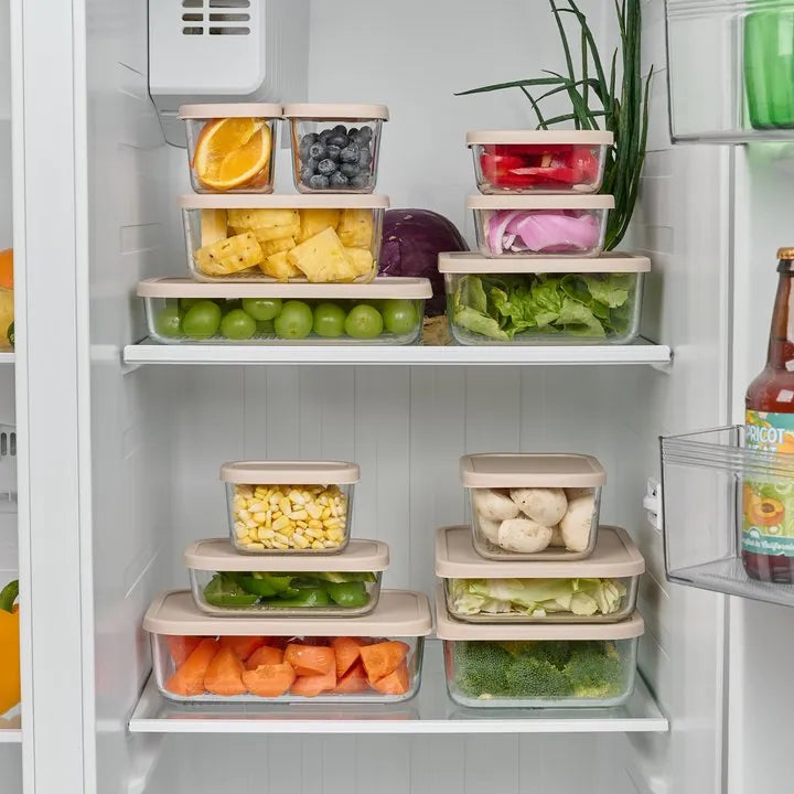 Container Culture 12-Piece Airtight Glass Food Storage Containers with Lids, 6 x 25.4oz - Cashew Cream
