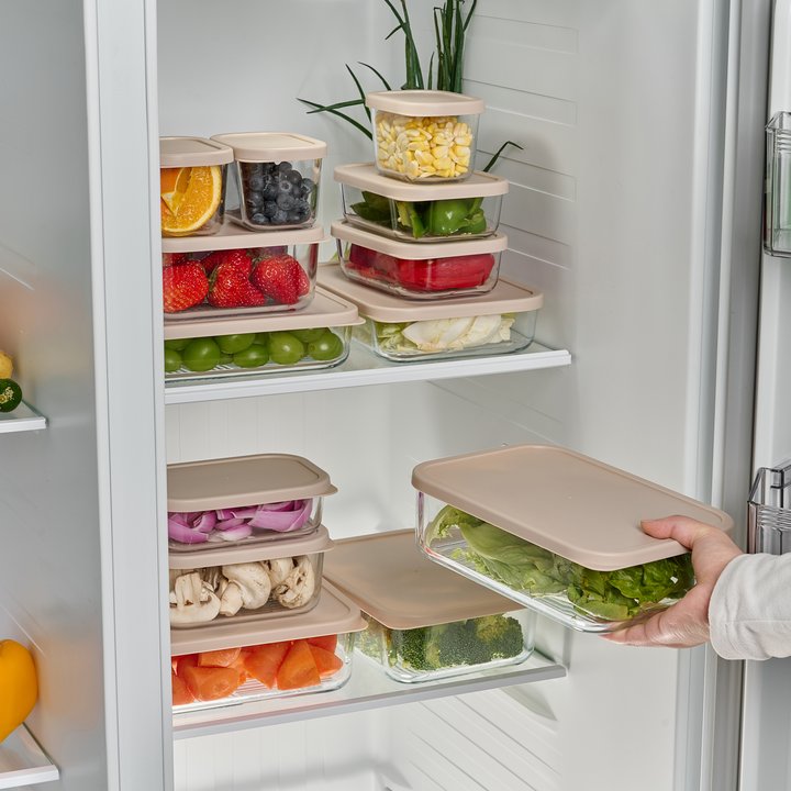 Container Culture 4-Piece Airtight Glass Food Storage Containers with Lids, 2 x 57.5oz - Cashew Cream