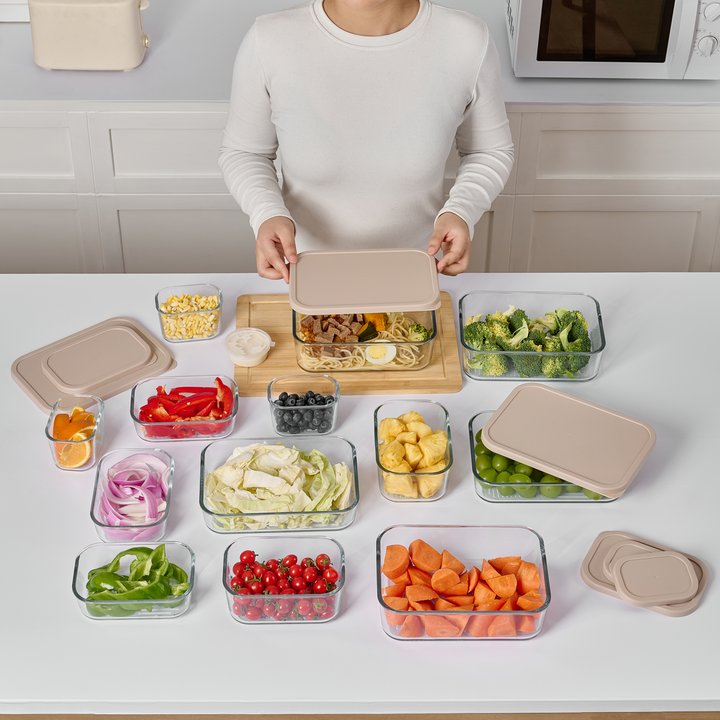 Container Culture 6-Piece Airtight Glass Food Storage Containers with Lids, 3 x 17.6oz - Cashew Cream