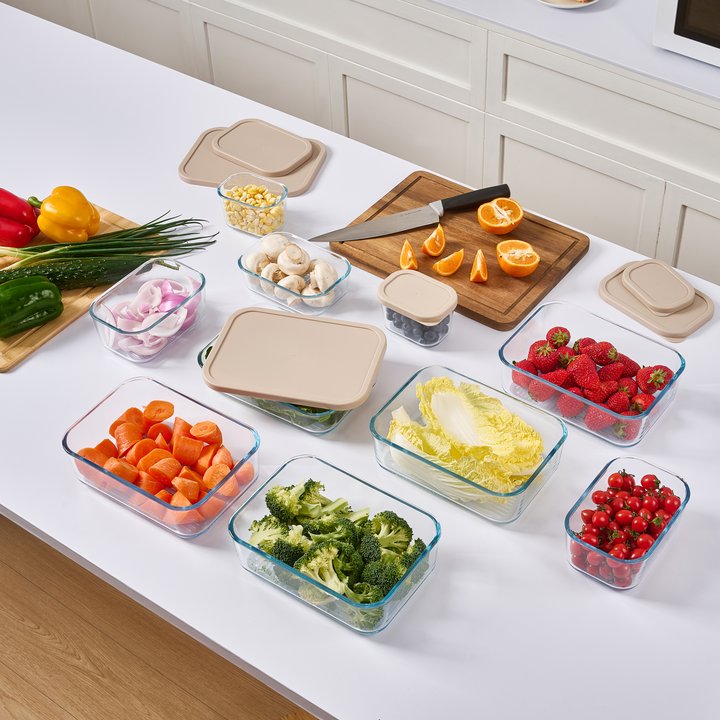 Container Culture 6-Piece Airtight Glass Food Storage Containers with Lids, 3 x 25.4oz - Cashew Cream