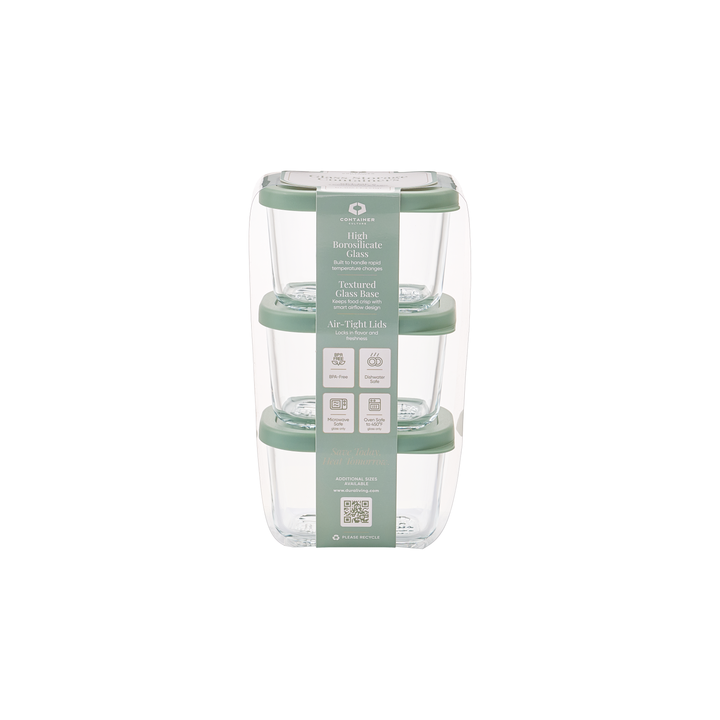 Container Culture 6-Piece Airtight Glass Food Storage Containers with Lids, 3 x 10.5oz - Soft Sage