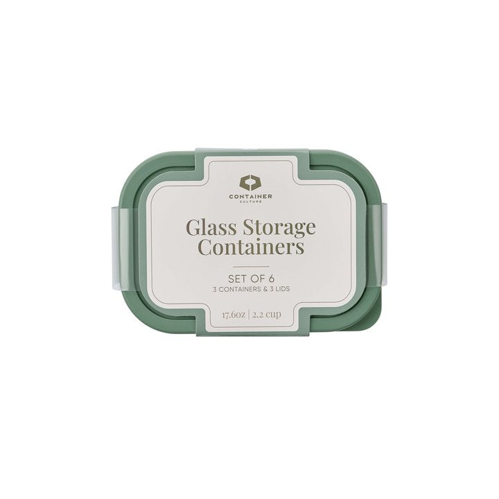 Container Culture 6-Piece Airtight Glass Food Storage Containers with Lids, 3 x 17.6oz - Soft Sage