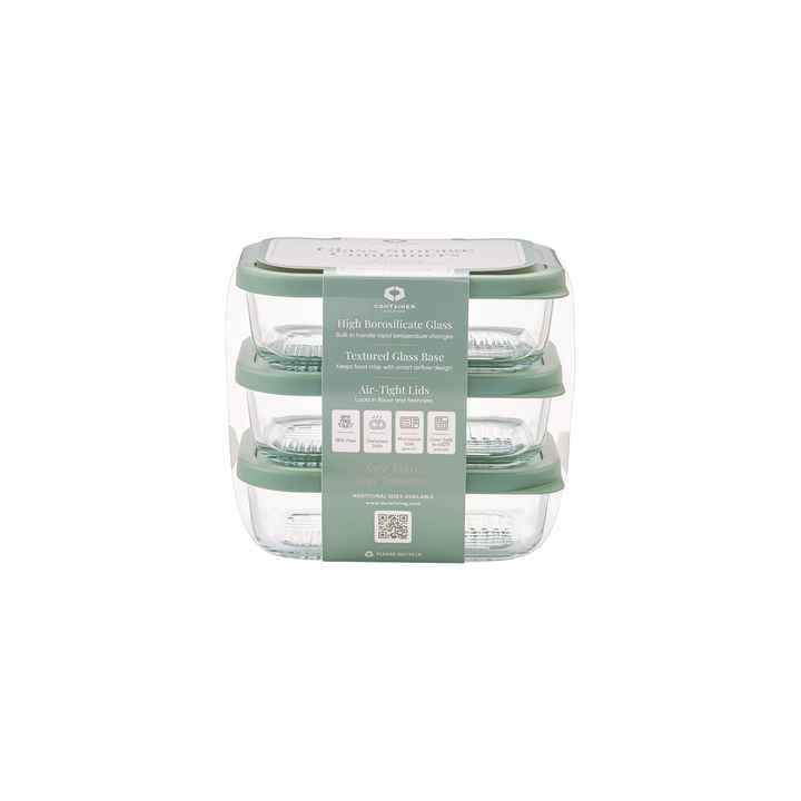 Container Culture 6-Piece Airtight Glass Food Storage Containers with Lids, 3 x 17.6oz - Soft Sage