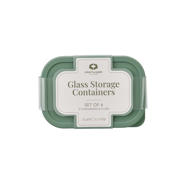 Container Culture 6-Piece Airtight Glass Food Storage Containers with Lids, 3 x 25.4oz - Soft Sage