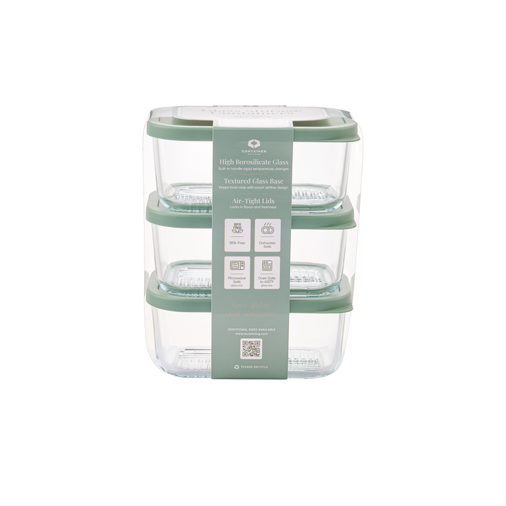 Container Culture 6-Piece Airtight Glass Food Storage Containers with Lids, 3 x 25.4oz - Soft Sage