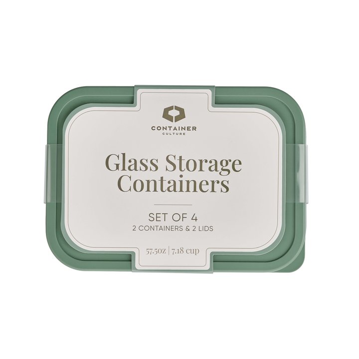 Container Culture 4-Piece Airtight Glass Food Storage Containers with Lids, 2 x 57.5oz - Soft Sage