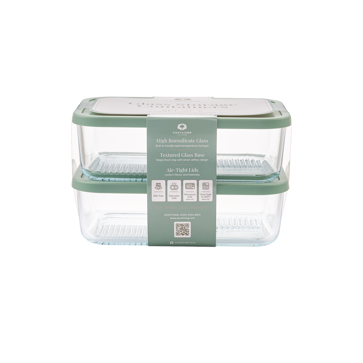Container Culture 4-Piece Airtight Glass Food Storage Containers with Lids, 2 x 57.5oz - Soft Sage