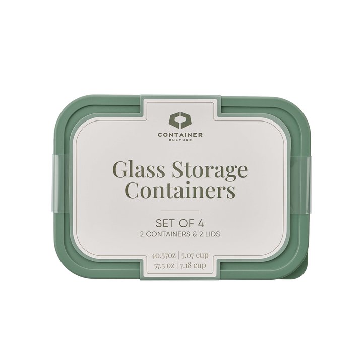 Container Culture 4-Piece Airtight Glass Food Storage Set with Lids, 40.57oz & 57.5oz Mixed Sizes - Soft Sage