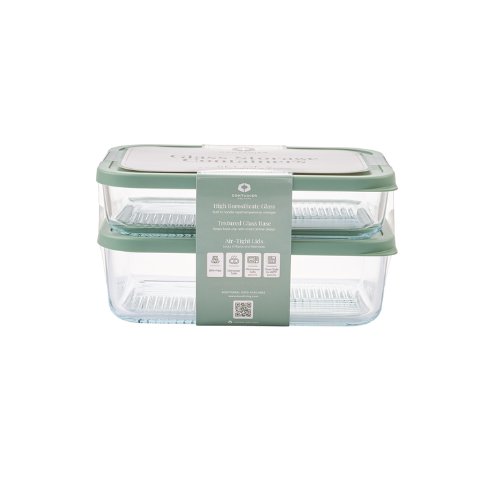 Container Culture 4-Piece Airtight Glass Food Storage Set with Lids, 40.57oz & 57.5oz Mixed Sizes - Soft Sage