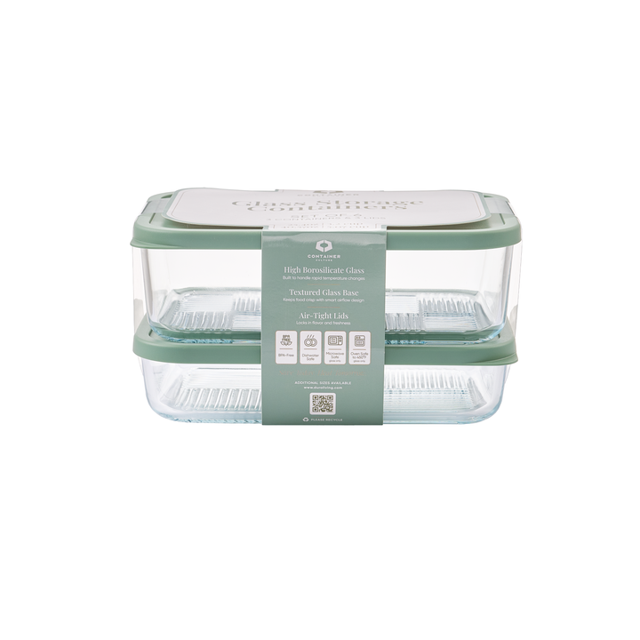 Container Culture 6-Piece Airtight Glass Food Storage Set with Lids, 25.35oz & 40.57oz Mixed Sizes - Soft Sage