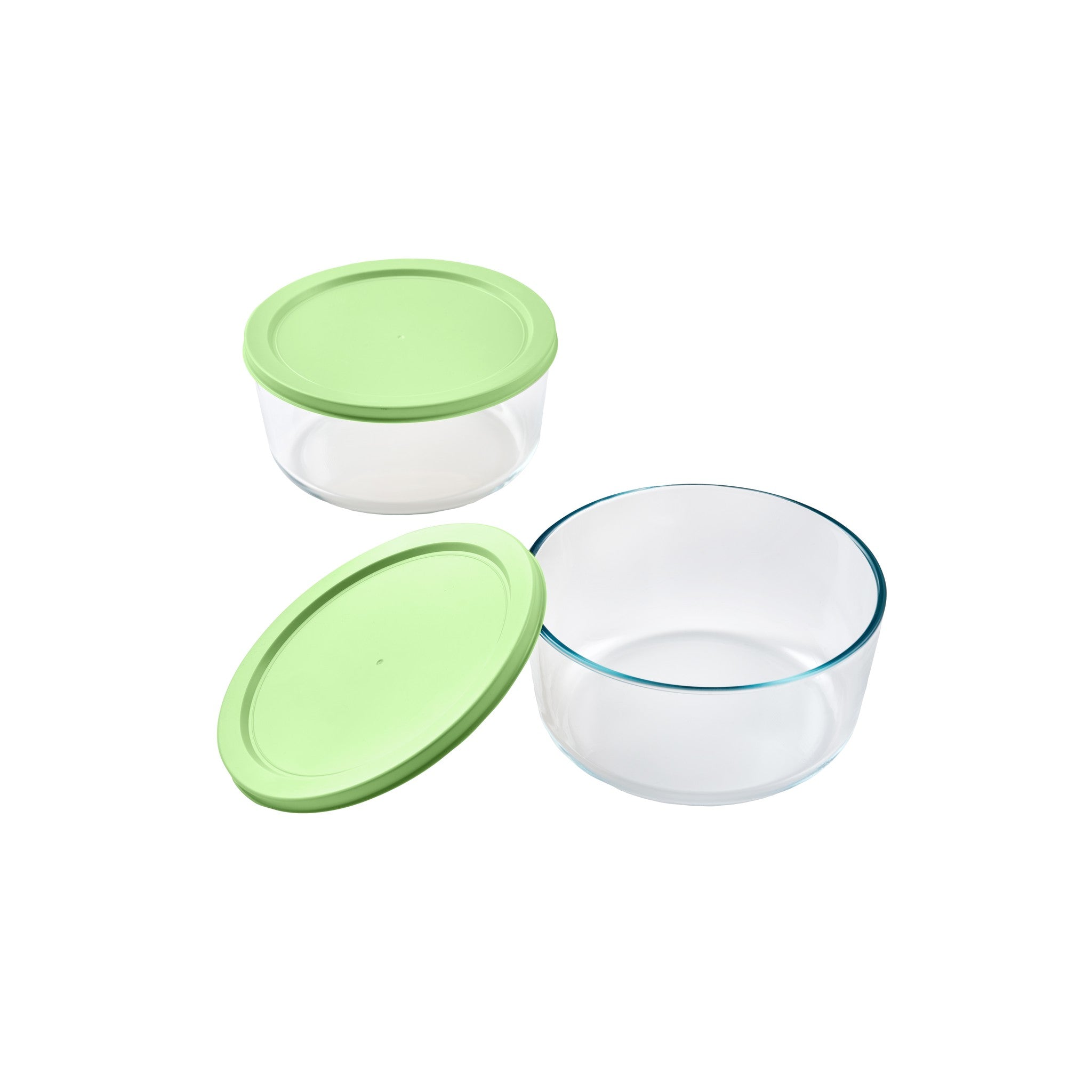 4 Piece Set (6.55 Cup / 52.4Oz) Round Glass Storage Containers With Lids, Pistachio – Scale Reference – Dura Living