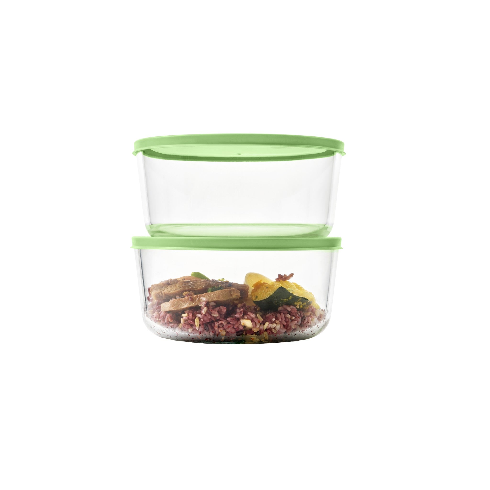 4 Piece Set (6.55 Cup / 52.4Oz) Round Glass Storage Containers With Lids, Pistachio – Packaging – Dura Living