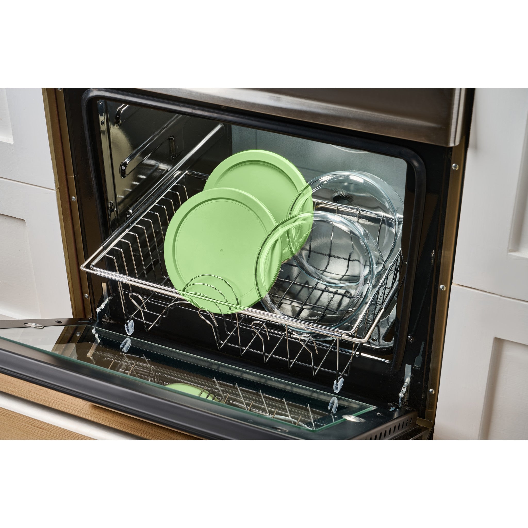4 Piece Set (6.55 Cup / 52.4Oz) Round Glass Storage Containers With Lids, Pistachio – In Use – Dura Living