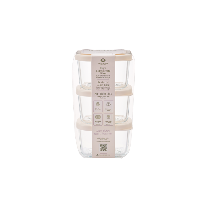 Container Culture 6-Piece Airtight Glass Food Storage Containers with Lids, 3 x 10.5oz - Vanilla Mist