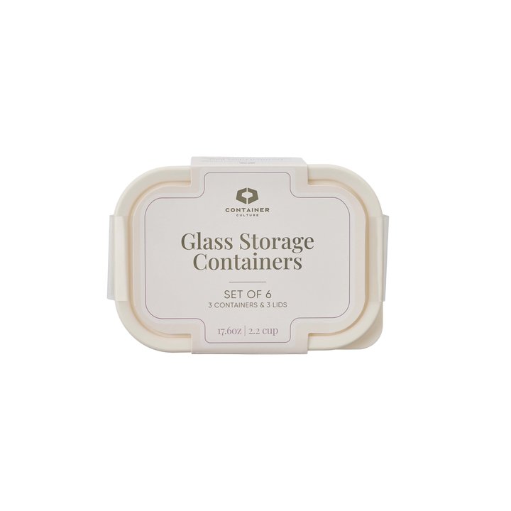 Container Culture 6-Piece Airtight Glass Food Storage Containers with Lids, 3 x 17.6oz - Vanilla Mist