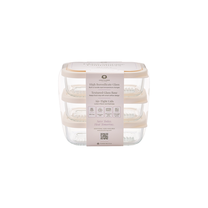 Container Culture 6-Piece Airtight Glass Food Storage Containers with Lids, 3 x 17.6oz - Vanilla Mist