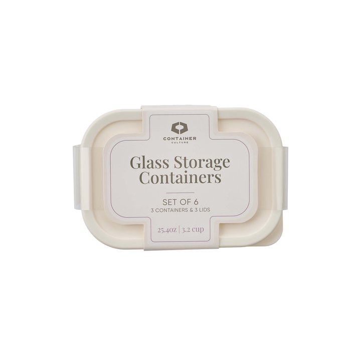 Container Culture 6-Piece Airtight Glass Food Storage Containers with Lids, 3 x 25.4oz - Vanilla Mist