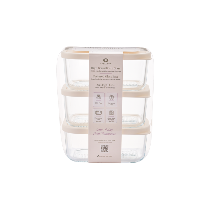 Container Culture 6-Piece Airtight Glass Food Storage Containers with Lids, 3 x 25.4oz - Vanilla Mist