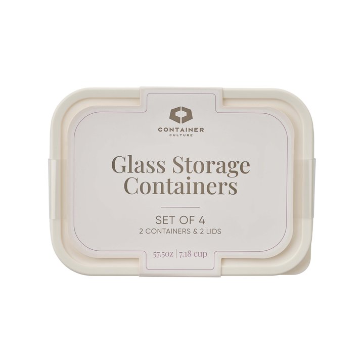 Container Culture 4-Piece Airtight Glass Food Storage Containers with Lids, 2 x 57.5oz - Vanilla Mist