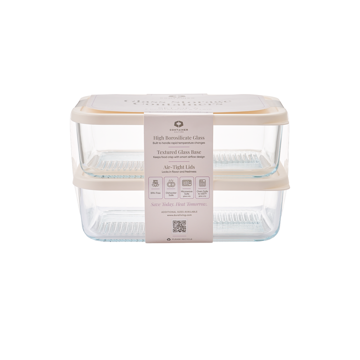 Container Culture 4-Piece Airtight Glass Food Storage Containers with Lids, 2 x 57.5oz - Vanilla Mist