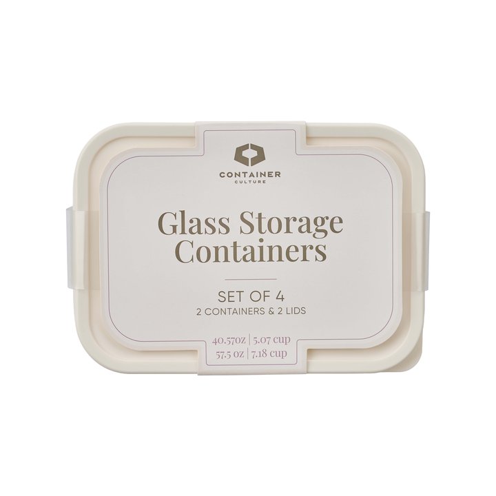 Container Culture 4-Piece Airtight Glass Food Storage Set with Lids, 40.57oz & 57.5oz Mixed Sizes - Vanilla Mist