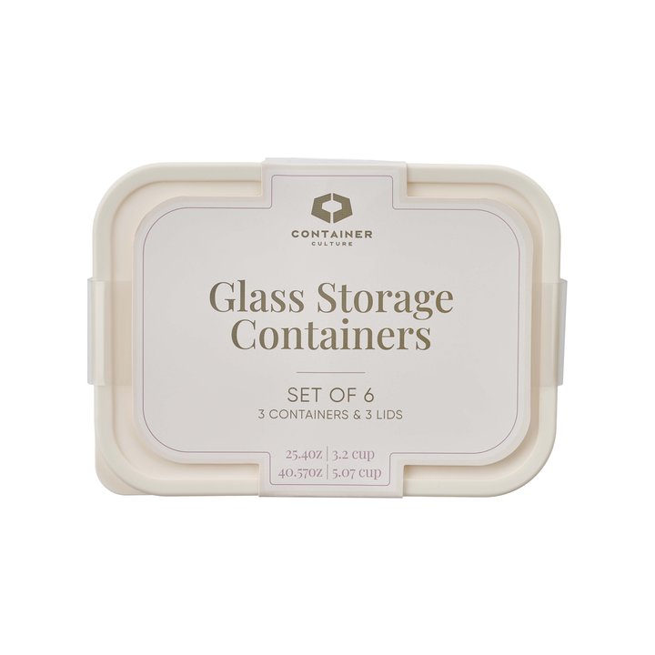 Container Culture 6-Piece Airtight Glass Food Storage Set with Lids, 25.35oz & 40.57oz Mixed Sizes - Vanilla Mist