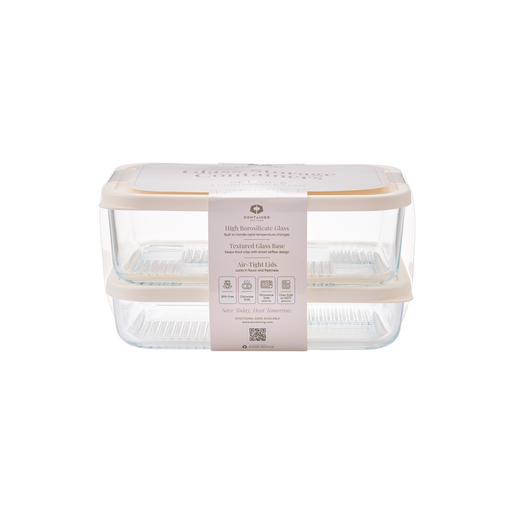 Container Culture 6-Piece Airtight Glass Food Storage Set with Lids, 25.35oz & 40.57oz Mixed Sizes - Vanilla Mist
