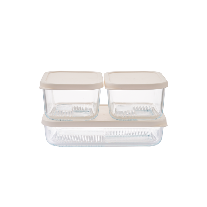 Container Culture 6-Piece Airtight Glass Food Storage Set with Lids, 25.35oz & 40.57oz Mixed Sizes - Vanilla Mist