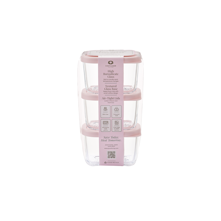 Container Culture 6-Piece Airtight Glass Food Storage Containers with Lids, 3 x 10.5oz - Berry Blush