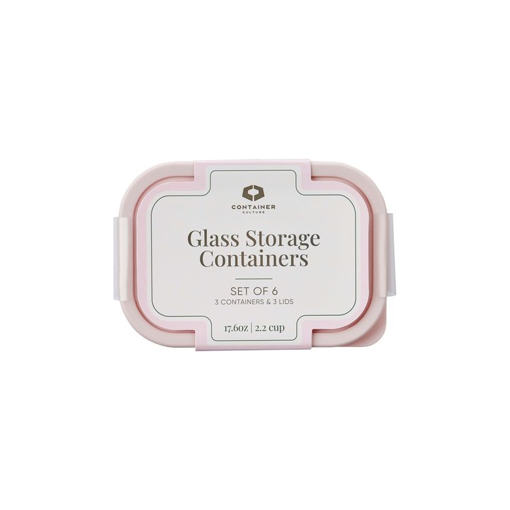 Container Culture 6-Piece Airtight Glass Food Storage Containers with Lids, 3 x 17.6oz - Berry Blush