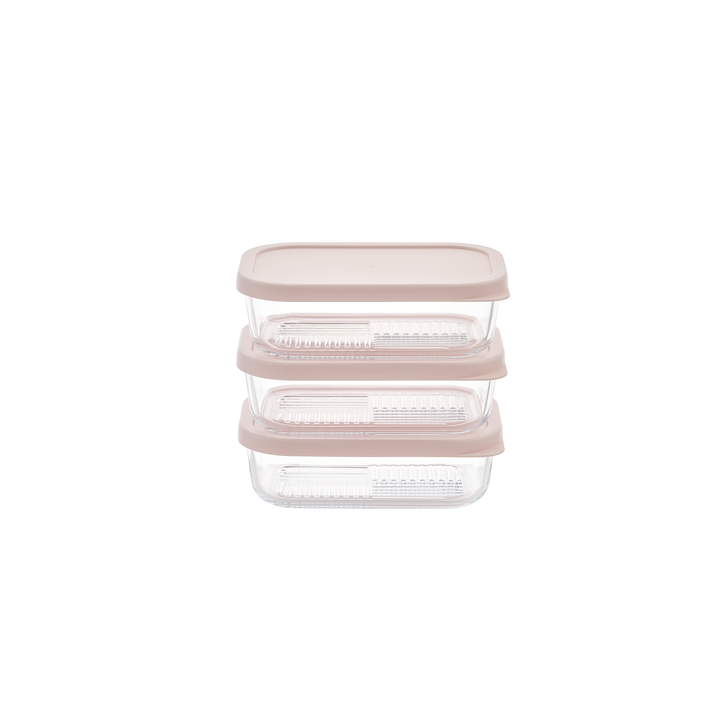 Container Culture 6-Piece Airtight Glass Food Storage Containers with Lids, 3 x 17.6oz - Berry Blush