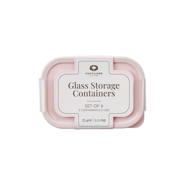 Container Culture 6-Piece Airtight Glass Food Storage Containers with Lids, 3 x 25.4oz - Berry Blush