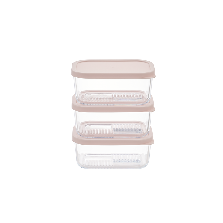 Container Culture 6-Piece Airtight Glass Food Storage Containers with Lids, 3 x 25.4oz - Berry Blush