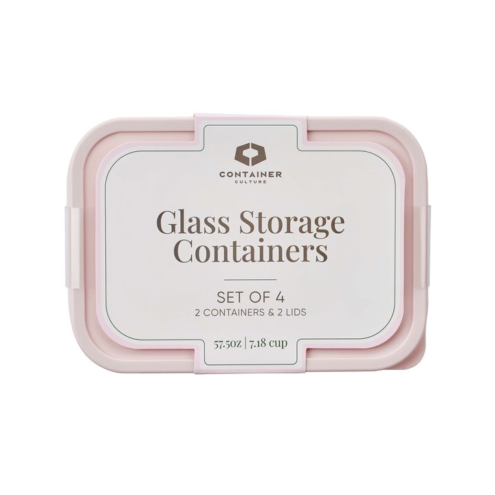 Container Culture 4-Piece Airtight Glass Food Storage Containers with Lids, 2 x 57.5oz - Berry Blush