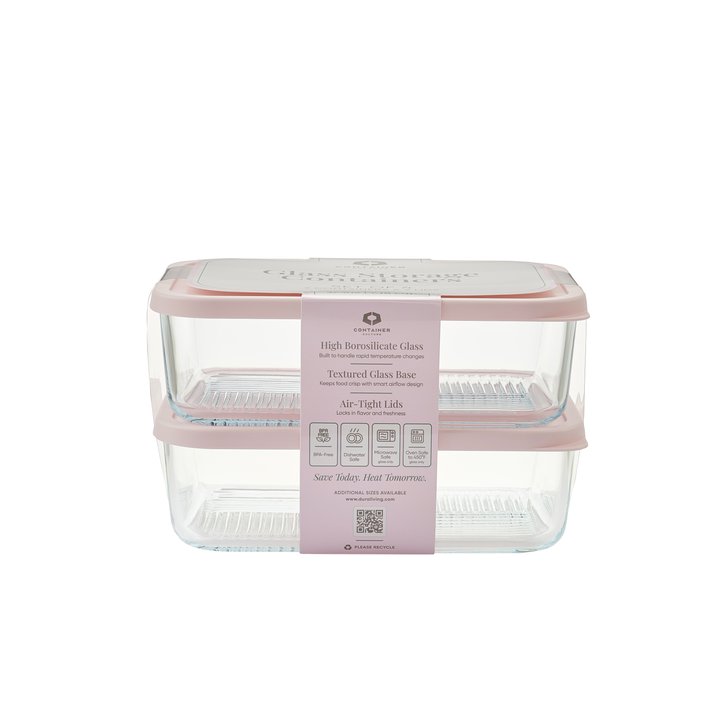 Container Culture 4-Piece Airtight Glass Food Storage Containers with Lids, 2 x 57.5oz - Berry Blush